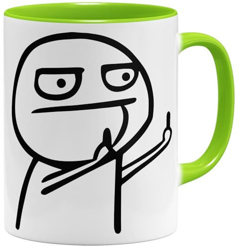 OM3® Internet Troll Flip Off Meme Kaffee-Tasse mit Mittelfinger - Keramik Becher - 325ml - Beidseitig Bedruckt - Hellgrün