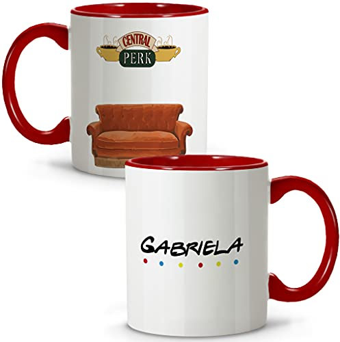 LolaPix Taza Friends Personalizadas. Tazas con Frases. Tazas Desayuno Originales. Regalos. Ceramica 330ml. Tazas asa e Interior Rojo