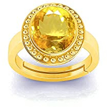 Akshita gems 9,25 Ratti / 8,00 Karat natürlicher gelber Topas Edelsteinring (Sunela-Steinring) Laborzertifizierter verstellbarer Ring in Panchdhatu für Damen und Herren, Sunhela-Steinring, freie