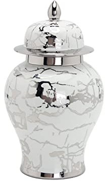 Jarrón de porcelana de plata, Tarjeta de cerámica con textura Tarro con tapa, maceta de jarra de jengibre, tetera for decoración del hogar, sala de estar y oficina, olla hermética ( tamaño : S )