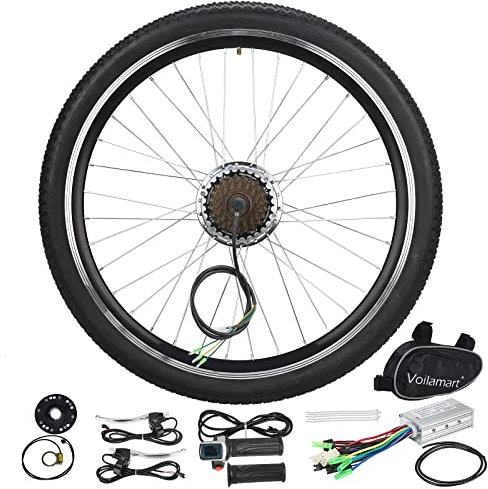 Voilamart Electric Bike Wheel Kit 26 Rear Wheel 36V 250W E-Bike Conversion Kit Electric Bike Motor Conversion Kit EBike Cycling Hub with Intelligent Controller for Road Bike (Rear wheel)