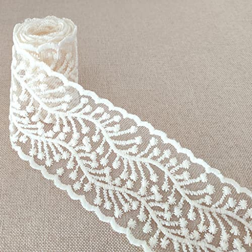 Spitzenband mit Stickerei, 2 m, für Bastelarbeiten, Nähen und Brautschmuck, Hochzeit, gewellte Dekorationen (7 cm)