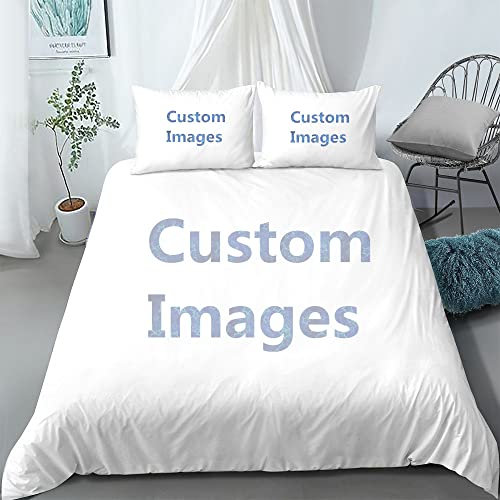 Individueller Bettbezüge Personalisierte Foto Text Bettwäsche-Set 3D Drucken Bettbezug Kissenbezug Mikrofasern Weiches Bequemes Atmungsaktives Einzel Doppel King Size Bett (155x220 cm + 80x80 cm*2)