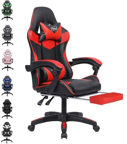 Neo® Executive PU Leather Massage Sport Racing Car Gaming Office Chair With Lumbar Support With Footrest (Red)