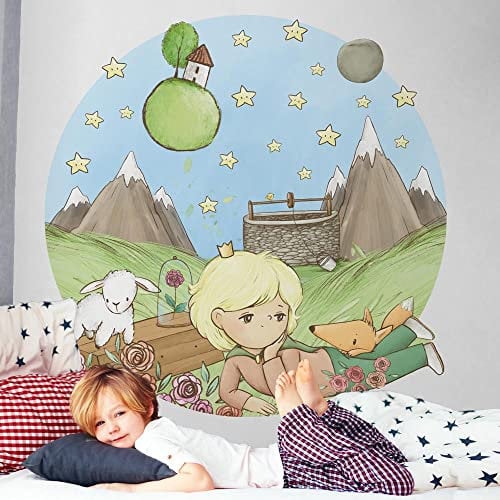 kina - R00714 Baby Wandaufkleber Ökologische und hypoallergene Weicher repositionierbarer Stoffeffekt - Kreis Märchen der kleine Prinz Neugeborene Wanddekoration Kinderzimmer selbstklebende Tapete