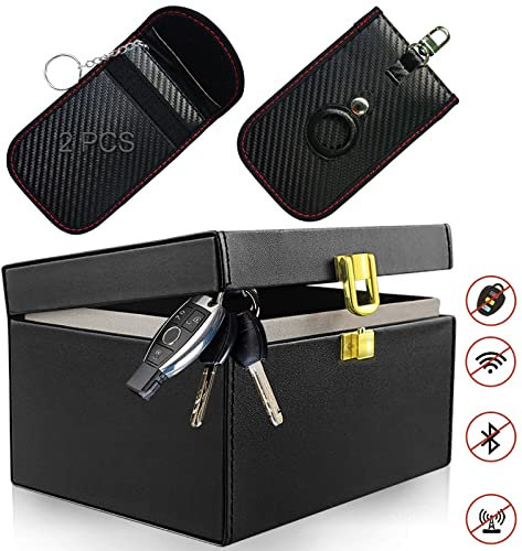 Faraday Box für Autoschlüssel und 2 pcs Airtag Abdeckung Faraday Schlüsselkasten Faraday Signal Blocker Beutel für Schlüssellos Eintrag RFID Signal Abschirmbox(1 Einzelschloss + 2 Airtag Tasche)
