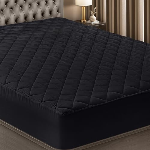 Utopia Bedding Gesteppte Matratzenauflage (Queen, Schwarz) – Elastischer Matratzenschoner – Matratzenbezug dehnbar bis zu 40,6 cm Tiefe – maschinenwaschbare Matratzenauflage