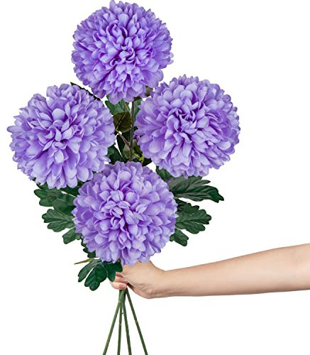 16 cm groß Kunstblume Hortensie mit 65cm Langer Stiel, 4 PCS violett Künstliche Hortensie Blumen, Kunststoffblume Hortensie für Hochzeits Deco, Heimdeko, Büro, Garten Party Deco, Blumenarrangement