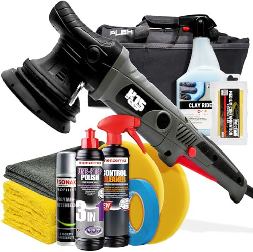 Auto Politur Bundle: PLSH H15 Poliermaschine + Menzerna One-Step Politur 0,25L, Control Cleaner 0,5L + ValetPro Knete + ValetPRO Clay Rider 0,5L + SONAX Quick Detailer 140ml + detailmate Mikrofaser