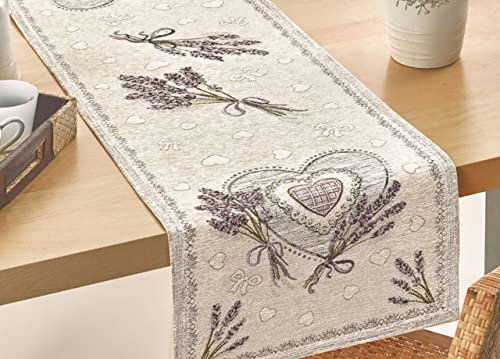 BIANCHERIAWEB Tischdecke, Tischdecke, Tischläufer, Blumenmuster, Lavendel, hergestellt in Italien, 40 x 180 cm, Lavendel