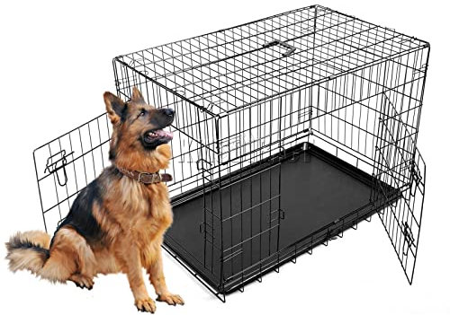 FoxHunter 48 48 Inch Pet Dog Puppy Cat Training Cage Crate Carrier Metal Folding With TWO Doors and Tray XXLarge Black New FH-PT06