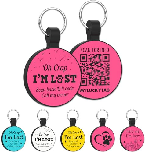 MYLUCKYTAG QR Code Silicone Pet ID Tag Dog Cat Tag, Online Pet Profile, Pet Location Alert Email, Digital Pet Tag, Quiet Dog Tag, Durable Pet ID, Dog Collar Tag, Engraved Pet Tag