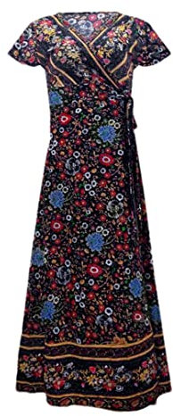 ERFMFKL Vestito floreale lungo del fiore della boemia del manicotto delle signore del vestito da partito delle donne, Nero e blu, XXL