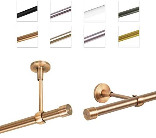 MDEKOR Gardinenstange 140 cm einläufig | Vorhangstange für die Wandmontage oder Deckenmontage Kupfer aus Metall | Gardinenstangenset Ø 19mm