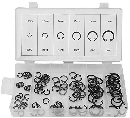 Alvinlite Lot de 100 Bagues De Retenue à Pression en Acier 11 Mm à 21 Mm 6 Tailles avec Kit D'assortiment De Boîtes Bagues De Retenue à Vis Pièces Sécurisées sur Arbres Rainurés Goujons