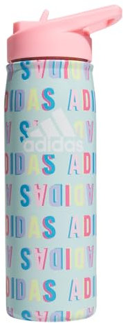 adidas Bouteille d'eau en métal avec couvercle avec paille - 600 ml - Double paroi isotherme en acier inoxydable 18/8 chaud/froid - Semi-flash - Aqua/rose étincelant/blanc, taille unique
