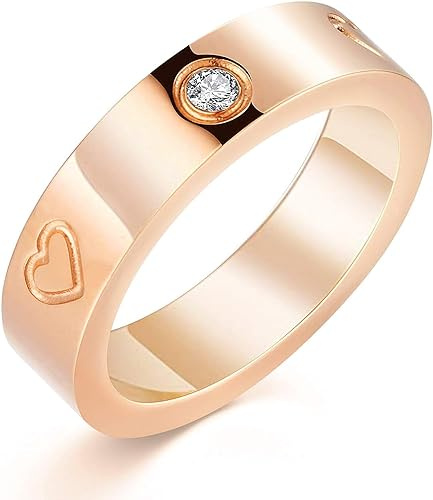 aesdox Liebesring 18K Gold/Silber/Rose Plated Cubic Zirconia Ring, Versprechen Ring Ehering Band Schmuck Geschenke für Frauen Mädchen, Herz Roségold, Größe 19