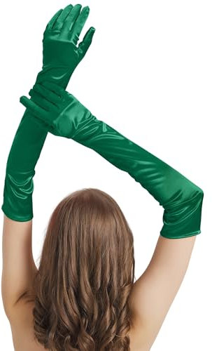 sodknow Lange grüne Satin-Handschuhe für Damen, Kostüm, lange grüne Handschuhe, Ellenbogenlänge, Opernhandschuh, 1920er-Jahre-Party, brüllende 20er Jahre, Zubehör, Tanzkleid, Halloween, Cosplay, Great
