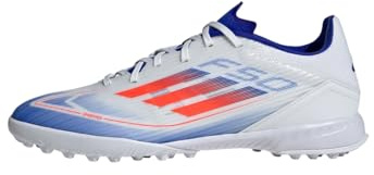 adidas Unisex F50 League Football Boots Turf, Cloud White/Solar Red/Lucid Blue, 44 2/3 EU