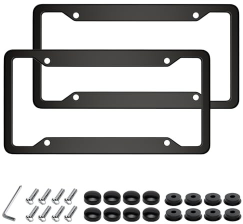 Black License Plate Frames 2 Packs, License Plate Covers,Universal Aluminum Tag Frame for Front and Rear Car Tags,Number Plate Frame Holder for Men
