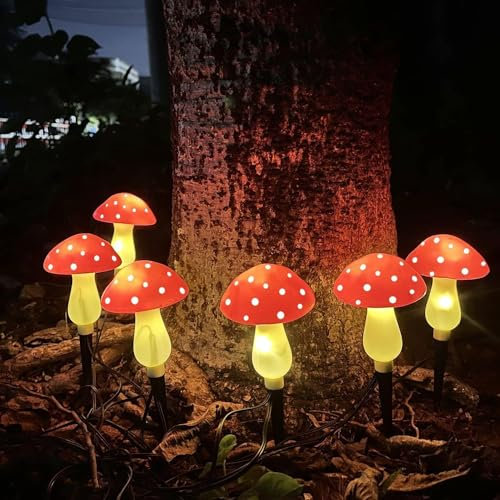 MiXXAR Solar-Außenlichter-Set, Pilzlichter, wasserdicht, niedliche Lichterkette für den Außenbereich, Dekoration für Weg, Landschaft, Hof, Osterweg (mehrfarbig) (rot)