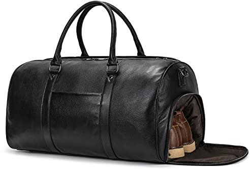 Reisetaschen Herren echt Leder Weekender Tasche Großen Kapazität Wasserdicht Reisetasche Unisex Vintage Handgepäck Bag, Schwarz