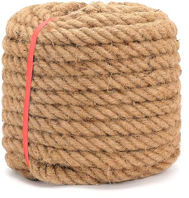 frtzal Jute Rope (1 in X 100 ft), 25mm Thick Twisted Manila Ropes,Tug of War Rope, Natural Heavy Duty Hemp Rope for Swing Bed, Crafts, Railing, Tug of War, Home Decorating (25mm, 100) (50, 20mm)