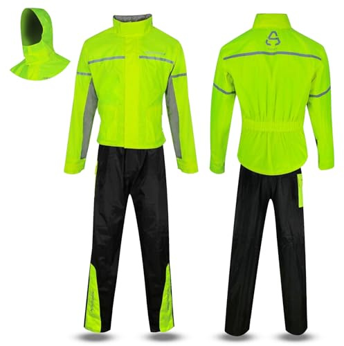 ASPIDEX Tuta Antipioggia Kit Completo Impermeabile Moto Tuta Antipioggia Moto Impermeabile Completo Set Nylon Giacca Scooter Pantalone (3XL, Giallo Fluo)