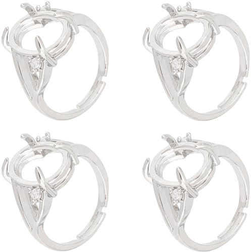 SUNNYCLUE 1 BOX 8PCS Silber Zinkenringrohlinge Zinkenringfassungen Verstellbare Finger Metalllegierung Strass Ringbasen Fassung Für Schmuckherstellung Kit Frauen Erwachsene Fingerringe Zubehör DIY Han
