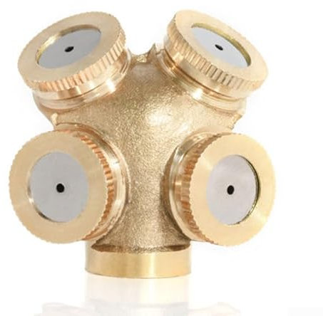 Aspersores de jardín de latón, boquilla de pulverización ajustable dorada, adecuada para enfriar techo, spray (4 agujeros)