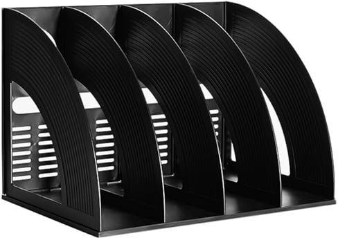 Porte-Revues en Plastique, Porte Revues à 4 Compartiments, Porte-Revues en Plastique, Trieur de Dossiers Verticaux, Organiseur de Bureau, pour Magazine Papier A4 Livre Dossier, Noir
