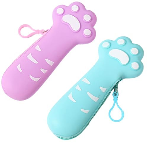 MOHFODWY 2PCS Cat's paw 3D Silicone Pencil Case Kawaii Animal Theme Pencil Case Soft Capacity Desk Pen Holder Creative Decompression Stationery Box for School Office Supplies