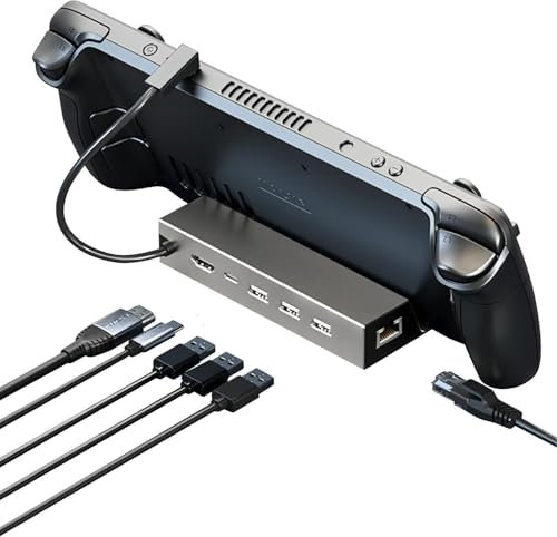 Leehitech Steam Deck Spielekonsolen Docking Station, 6 in 1 Steam Deck Hub mit 4K HDTV, 3*USB 2.0, PD 100W,100 Mbit/s RJ45 Netzwerkverbindungs Adapter für Steam Deck, MacBook Air 2018/2019/2020
