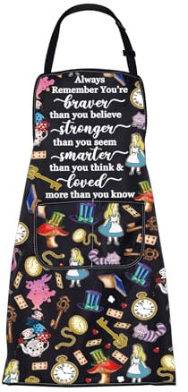 ENSIANTH Alice Schürze Alice Märchen Geschenke Alice Küche Kochen Machen Schürze mit Taschen Wunderland TV Filme Show Geschenke, Alice Schürze schwarz, M