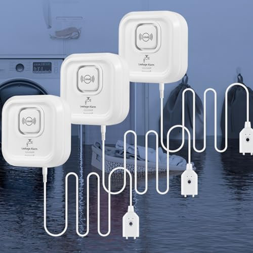 Wassermelder, Wassermelder Wasseralarm 100 dB Lauter Wassersensor Alarm Flut-Detektor Wasserdetektor für Badezimmer, Waschküche, Küche,Keller 3er Pack Kein WiFi