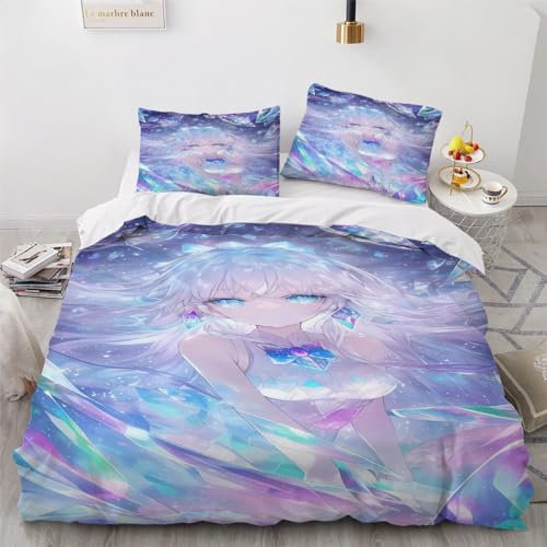 ARiXIaNg Manga Girl Bettwäsche 200x200 3D Druck Artikel Flauschig Leicht Mikrofaser Bettwäsche-Set mit Reißverschluss Japanischer Anime Kawaii Bettbezug mit 2 Kissenbezüge 80x80