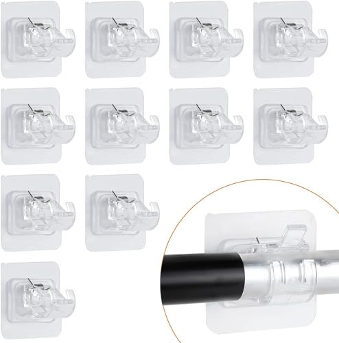 Support de Tringle à Rideau Auto-Adhésif - 12Pcs Supports de Crochet de Draperie sans Perçage, Support de Tige de Fixation, Crochets de Tige de Serviette pour Cuisine, Salle de Bain et Hôtel