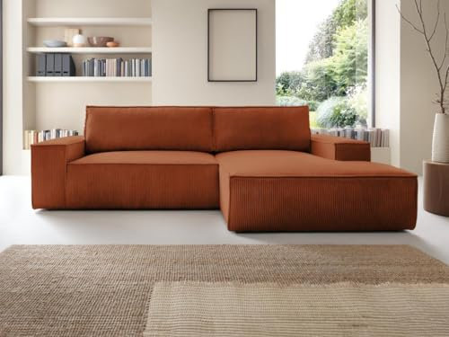 Vente-unique - Ecksofa mit Schlaffunktion - Ecke rechts - Cord - Terracotta - Amelia