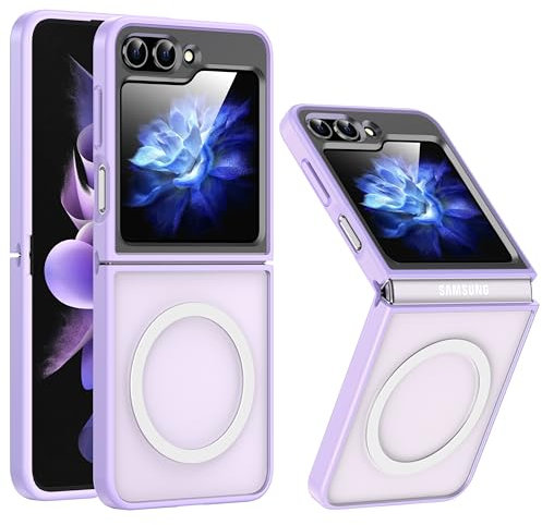 FNDMIL [NO.1 Magnetisch] für Samsung Galaxy Z Flip 5 Hülle mit MagSafe [Translucent Matt][Anti-Fingerabdruck][Militär Stoßfest]Hardcase mit Weich Silikon Handyhülle für Z Flip 5 Case Dünn, Helles Lila