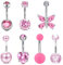 KOLZEMV Lot de 7 bagues de Nombril en Acier Inoxydable sertie de Baguettes de Nombril 14 Gauge 10mm Barre, percing au nombril, piercing nombril acier chirurgical, piercing nombril
