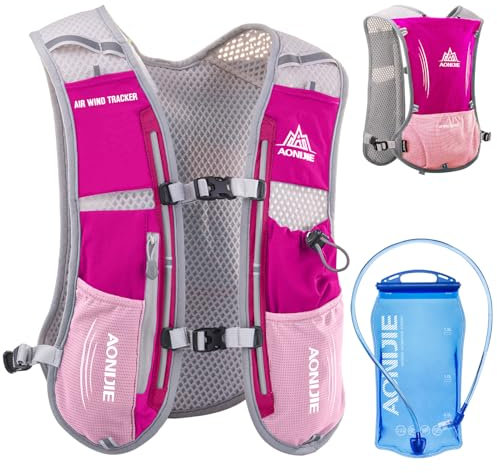 Azarxis 5L Trinkrucksack, Ultraleichter Laufrucksack mit 1.5L Trinkblase / 500ml Flasche, Trailrunning Rucksack, Laufweste für Laufen, Joggen, Marathon (Rosarot - mit 1.5L Blase, Einheitsgröße)