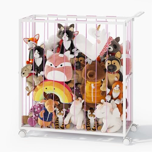 BBLIKE Kuscheltier Aufbewahrung - Zoo Stofftier Aufbewahrung für Teddy, Platz Sparen Plüschtier Spielzeugtruhe mit Rädern, Groß Spielzeug Aufbewahrung Möbel für Kinderzimmer, Spielzimmer (Rosa)