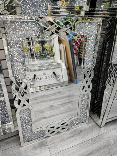 Biznest Filled Celtic Cross Knot Wall Mirror Diamond Crush Crystal Dressing Silver Wall Mirror Rectangle Home Décor For Living Room Bedroom (100x70cm)