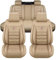 Auto Sitzbezüge für Mercede Benz W203 W204 W205 W211 W212 W213 W124, Leder Autositzbezüge Sets, 5 Sitzer Schonbezüge Sitzschoner Vorne Hinten Wasserdicht Sitzauflage Accessories(B(Warm Beige))