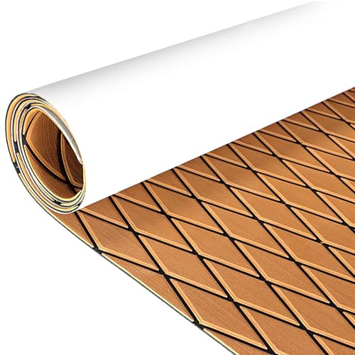 KXKZREN EVA Foam Boat Flooring Decking Sheet 6mm Thick 93.8x43.9 Diamond Anti-slip Marine Flooring Mat Self Adhesive Deck Floor for Bass Boat Yacht Motorboat RV Cooler Tops