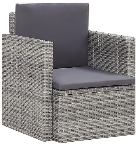 Xichuzi Gartensessel mit Auflagen Poly Rattan Grau, Gartenstühle, Gartenmöbel, Balkonstuhl, Garten Stühle, Terrassenstühle, Balkonmöbel - 45781