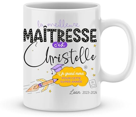 Joli Mug | Mug personnalisé pour Maîtresse avec prénom - Cadeau original et unique pour l'enseignante - Idéal pour fin d'année scolaire, Noël ou anniversaire (Maîtresse 4)