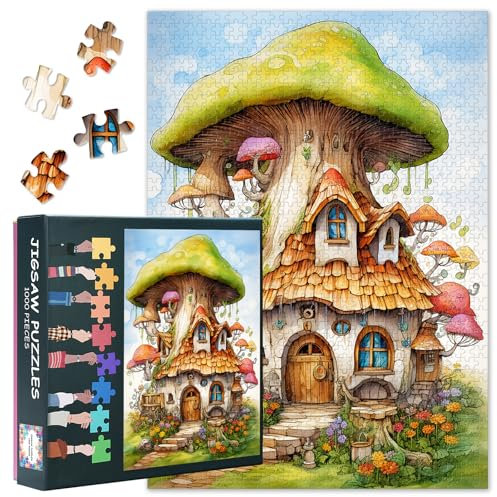 1000-Piece Abstract Mushroom House & Fairy Door Fantasy Art Jigsaw Puzzle for Adults - Premium Matte Finish, Challenging Art Therapy, Wall Decor Gift for Nature Lovers (19.69x27.56 in)