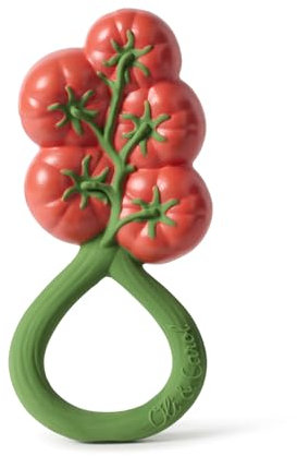 Oli & Carol - Sonajero y mordedor para bebé de caucho natural - Regalo para bebé 0 3 6 meses, 1 año - Tomato