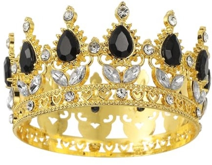 sourcing map Mini Crown Cake Toppers, Alloy Queen Princess Little Crown Tiara Cupcake Heart Shaped with Crystal for Birthday Cake Decor Wedding Party, Gold/Black